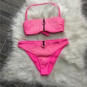 Calzedonia Cobey Hot Pink Ribbed Bikini Set Swimsuit